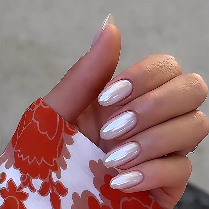 24 PCS Aurora White Nail Art, Length Long Water Pipe Fake Nails, Had Nail Tips False Nail - Image 3