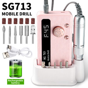 Electric Nail Drill - 45000RPM Portable Nail Drill-Rechargeable Nail E-File Kit With 6 Bits & Base-LED Screen-Ultra-Silent, Rechargeable Nail Drills Machine For Acrylic Nails Gel Polishing