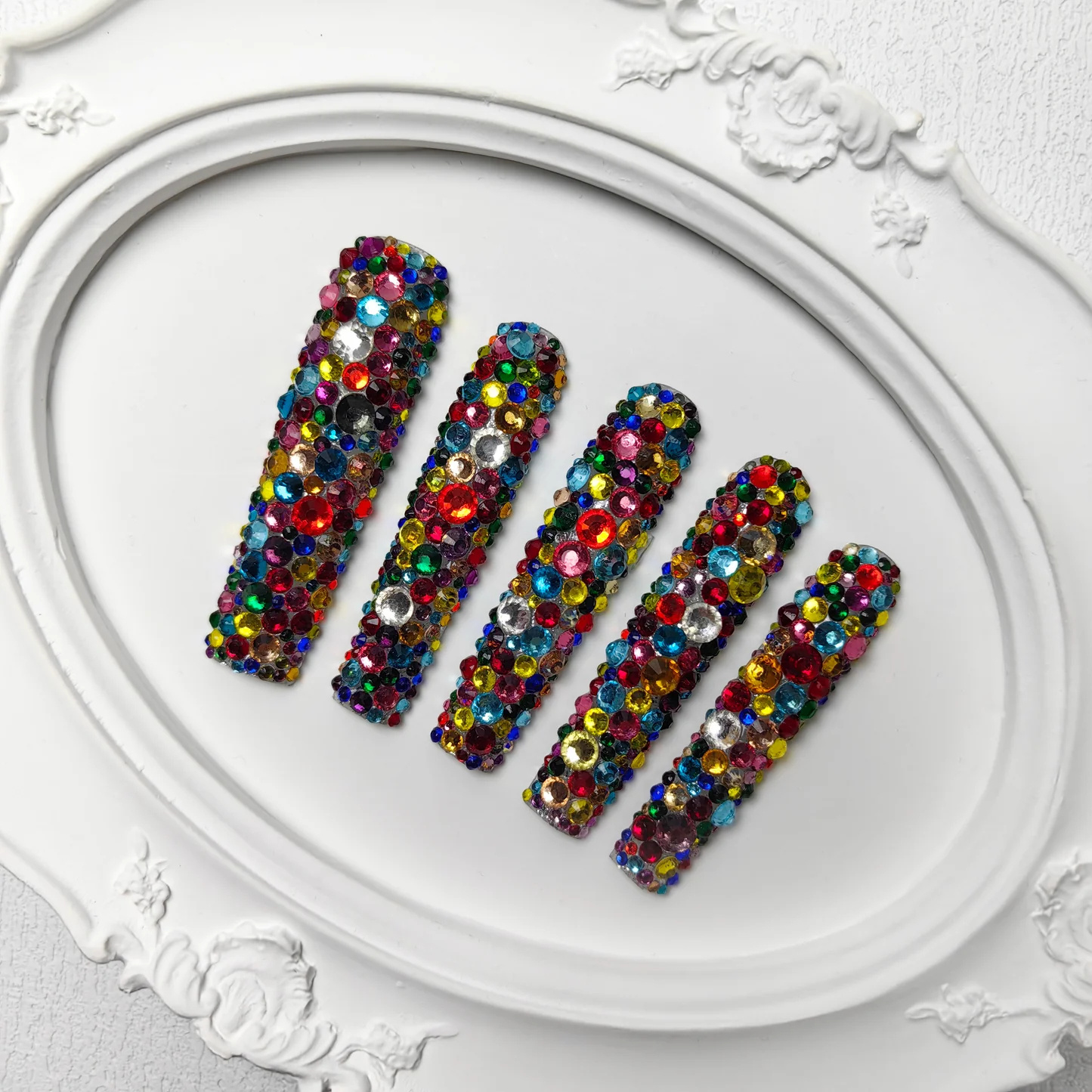 GGddsha Long Nail Designs Reusable PMMA AcrylicBaroque Glass Style Press-on Nails With Box Gifts ForWomen,Mosaic Mirage - Image 8