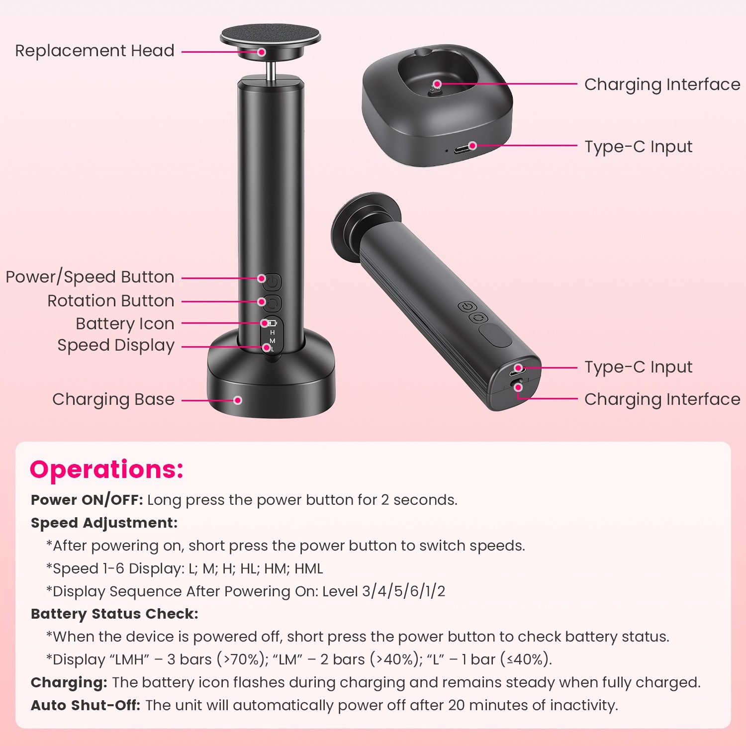 2 In 1 Electric Foot Callus Remover Nail Grinder Feet Care Kit For Women Rechargeable Foot File With 40 Sanding Discs Bands For Dead Skin Cracked Heels Home Salon Use - Image 10