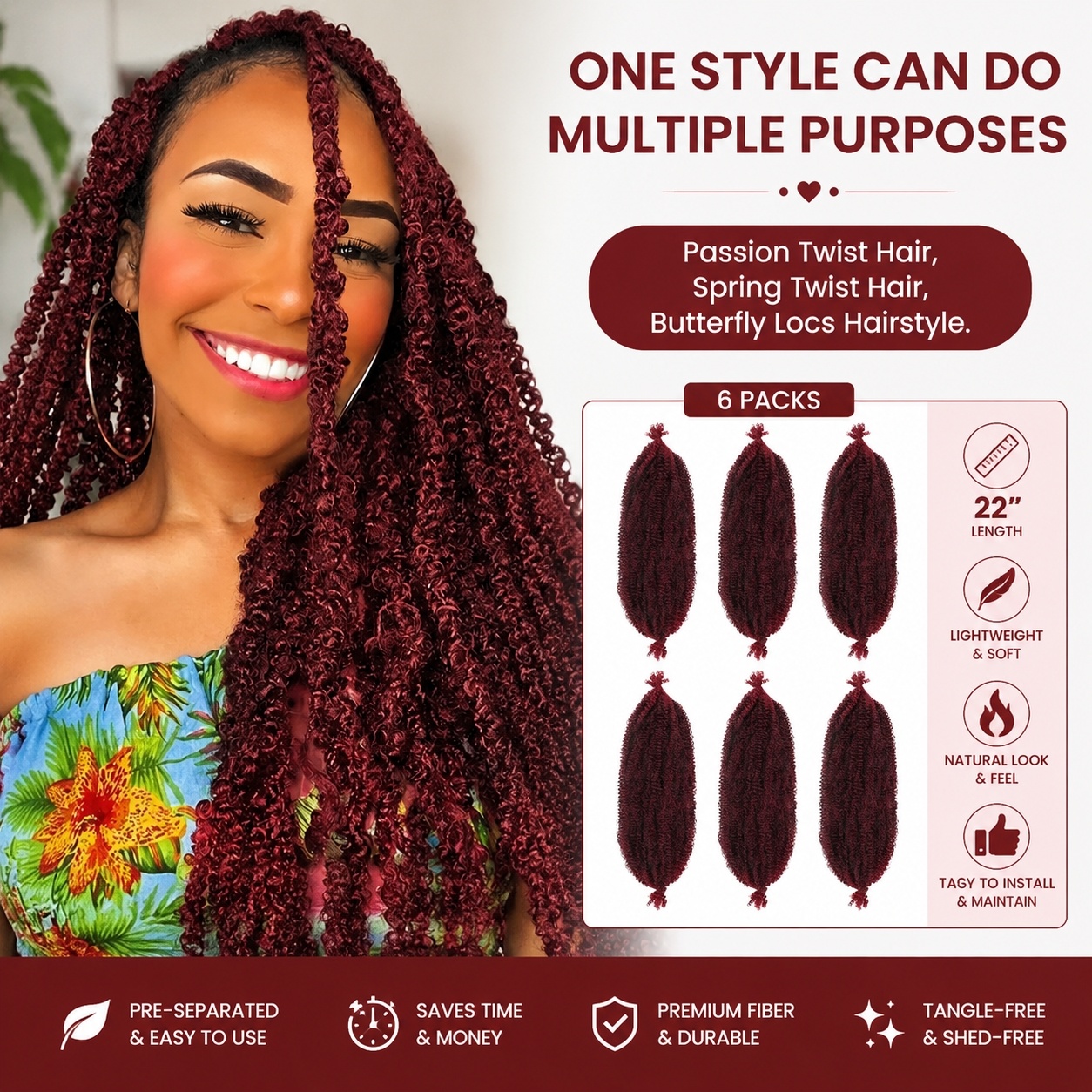 22 Inch Soft Springy Afro Twist Hair Pre-Separated Spring TwistFor Soft Faux Locs Crochet Synthetic Hair Extensio Syntheticwigs N For Women Curly Hair Wig Ready To Wear 3in1 Half WigSynthetic Wigs