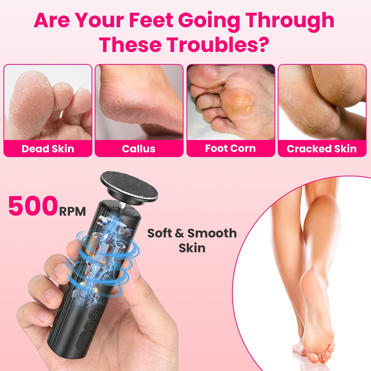 2 In 1 Electric Foot Callus Remover Nail Grinder Feet Care Kit For Women Rechargeable Foot File With 40 Sanding Discs Bands For Dead Skin Cracked Heels Home Salon Use - Image 8