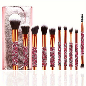 10Pcs Luxury Makeup Brush Set Diamond Rivet Handle Design Crystal Makeup Brush, For Face And Eye Makeup Brush Professional Foundation Concealer Eye Shadow Makeup Tool