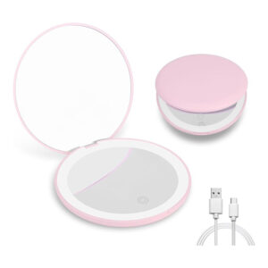 Travel Makeup Mirror With LED Light,  Magnifying Mirror With Light Perfect Wife Birthday Gift Ideas, 3.5 Inches 2 Side Compact Mirror Portable For Handbag, Purse, Pocket