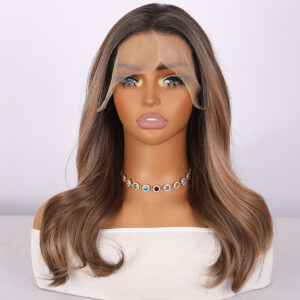 Best-selling Fashion Fake Synthetic Lace Front Brown Gradient Curly Wig Long Braided Wig